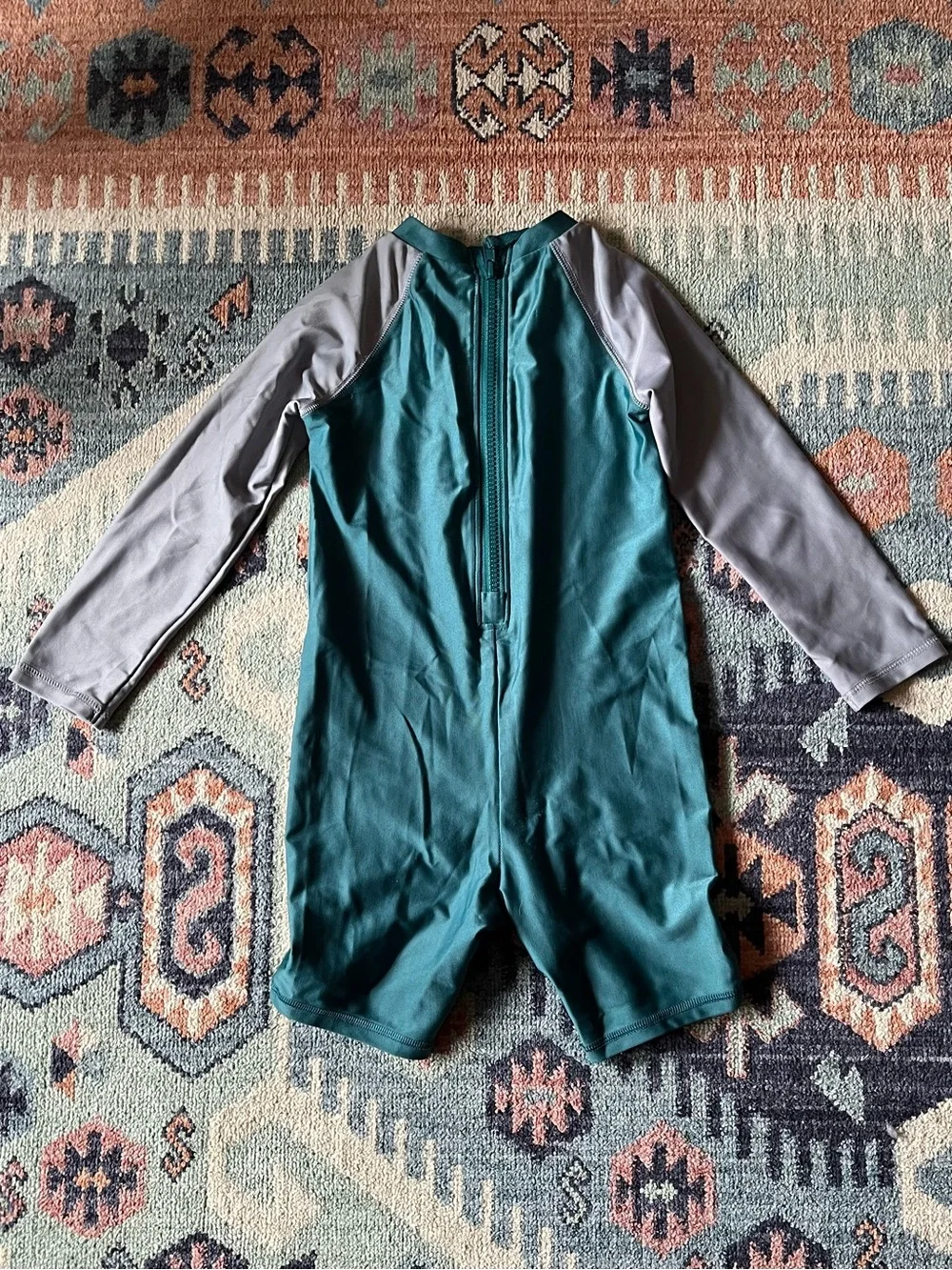 4T Long Sleeve Shark One-Piece Rash Guard Swimsuit - Teal & Gray